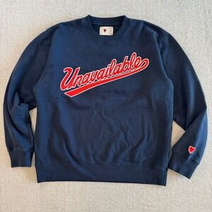 Emotionally Unavailable Navy Blue Graphic Crewneck Sweatshirt Unisex Medium Flaw